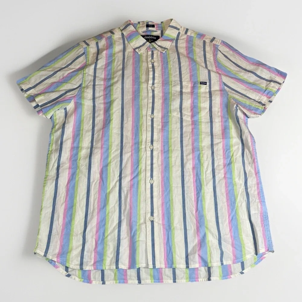 Chubbies The Friday Shirt Short Sleeve Button Down Mens XL Soft Serve Striped
